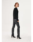 Handcrafted Stone Embroidered V - neck Black Knitwear