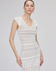 Openwork Lined V - neck Ecru Midi Dress | Porterist