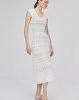 Openwork Lined V - neck Ecru Midi Dress | Porterist