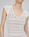 Openwork Lined V - neck Ecru Midi Dress | Porterist