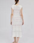 Openwork Lined V - neck Ecru Midi Dress | Porterist