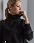 Sheer Detailed Mandarin Collar Black Knitwear Blouse