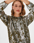 Shiny Snake Print Green Knitted Sweater | Porterist