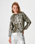 Shiny Snake Print Green Knitted Sweater | Porterist