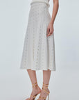 Stone Printed Pleated Ecru Midi Skirt Porterist - 4