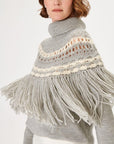 Woolen Grey Knit Sweater With Handcrafted Tassel Detail