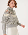 Woolen Grey Knit Sweater With Handcrafted Tassel Detail