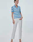 Zigzag Patterned Polo Collar Blue Blouse Porterist - 2