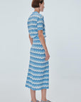 Zigzag Patterned Polo Collar Blue Blouse Porterist - 5