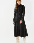Black Ruffled Midi Dress with Tied Collar