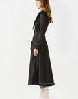 Black Ruffled Midi Dress with Tied Collar