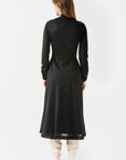 Black Ruffled Midi Dress with Tied Collar
