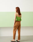 Camel Pleated Straight Cut Trousers