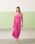 Fuchsia One Shoulder Pleated Midi Dress Fınal Item - Porterist 1