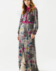 Fuchsia Shawl Patterned Front Button Maxi Dress