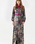 Fuchsia Shawl Patterned Front Button Maxi Dress