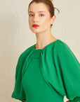 Green Draped Neck Balloon Sleeve Long Dress | Porterist