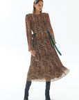 Leopard Print Pleated Midi Dress