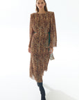 Leopard Print Pleated Midi Dress