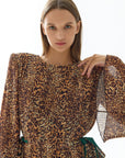 Leopard Print Pleated Midi Dress
