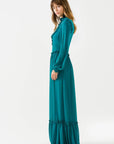 Oil Blue Draped Long Chiffon Dress