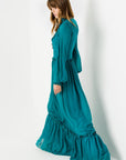 Oil Blue Draped Long Chiffon Dress