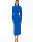 Saks Blue Drape and Slit Detailed Midi Dress