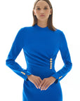 Saks Blue Drape and Slit Detailed Midi Dress