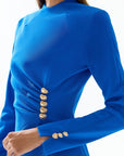 Saks Blue Drape and Slit Detailed Midi Dress