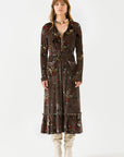 Velvet Midi Dress with Large Pockets Pattern