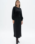 Black Satin Dress with Rose Motif