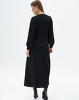 Black Satin Dress with Rose Motif
