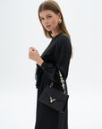 Black Satin Dress with Rose Motif