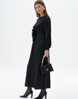 Black Satin Dress with Rose Motif
