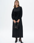 Black Satin Dress with Rose Motif