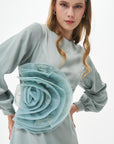 Sage Satin Dress with Rose Motif