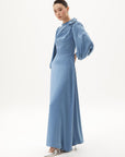 Satin Dress with Rose Motif Crown Blue