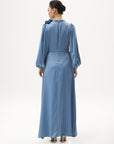 Satin Dress with Rose Motif Crown Blue