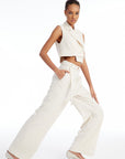 High Waisted Ecru Trousers With Belt Fınal Item - Porterist 1