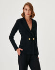 Black Swallow Neck Double Breasted Knit Blazer Jacket Fınal Item - Porterist 1