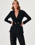 Black Swallow Neck Double Breasted Knit Blazer Jacket Fınal Item - Porterist 2
