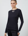 Sleeve End Label Detailed Collar Black Blouse With Stone Fınal Item - Porterist 1