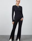 Sleeve End Label Detailed Collar Black Blouse With Stone Fınal Item - Porterist 2