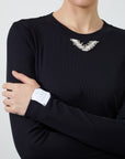 Sleeve End Label Detailed Collar Black Blouse With Stone Fınal Item - Porterist 3