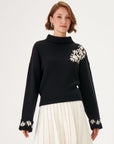 Contrast Floral Embroidered Woolen Black Knitted Sweater Fınal Item - Porterist 1