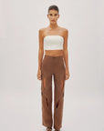 Asher Cappuccino Linen Cut Out Contrast Stitch Pants
