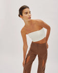 Asher Cappuccino Linen Cut Out Contrast Stitch Pants