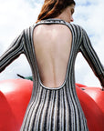 Juniper Backless Striped Wool Maxi Dress