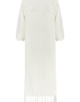 Margi Ecru Cotton Textured Fringe Dress