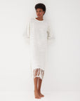 Margi Ecru Cotton Textured Fringe Dress